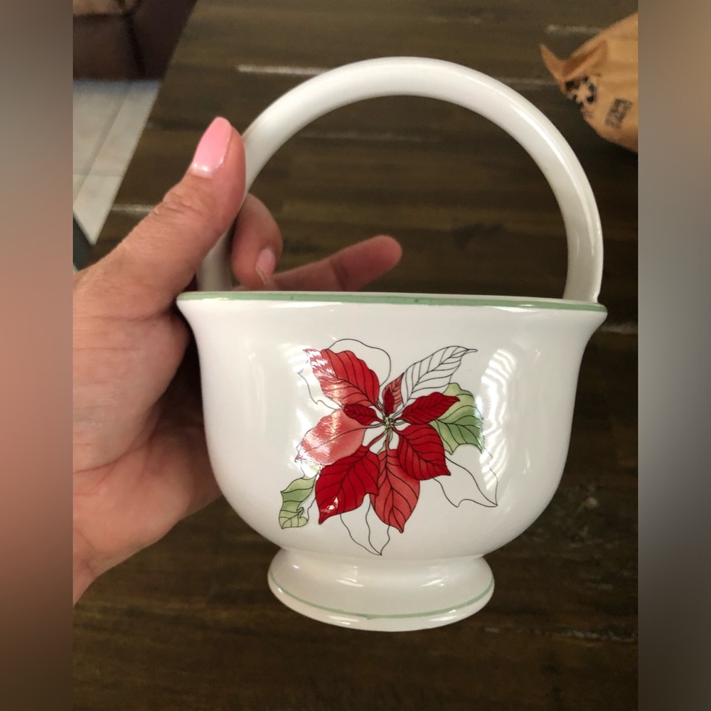 Festive Poinsettia Ceramic Basket